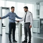 نمای نزدیک از راکت فلزیاب دستی مورد استفاده توسط نیروی حراست