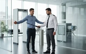 نمای نزدیک از راکت فلزیاب دستی مورد استفاده توسط نیروی حراست