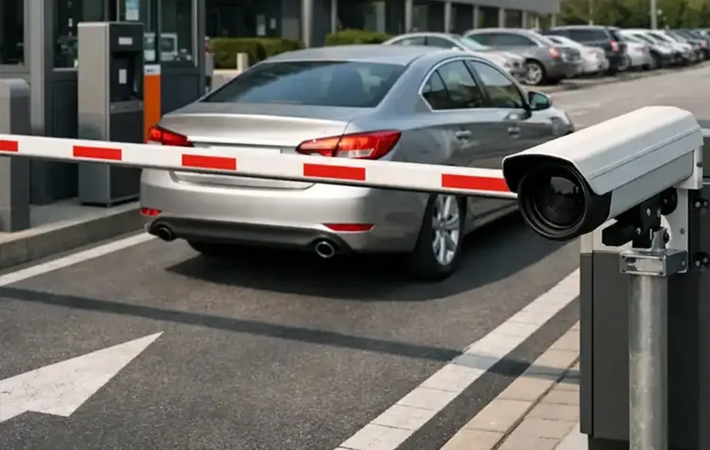 سیستم مدیریت پارکینگ هوشمند در ورودی پارکینگ با راهبند و دوربین پلاک خوان
